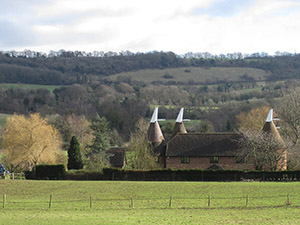 Filston Oast and the Darent valley countryside near Otford, Kent.   Photo by Bill Welch.